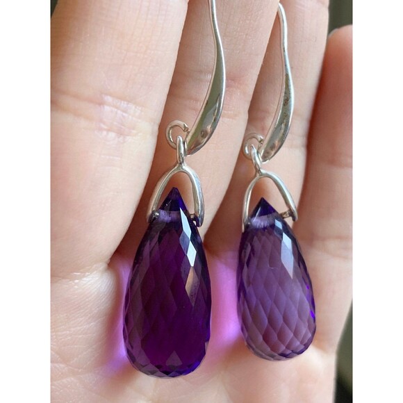 Sterling silver natural faceted amethyst drop Earrings
